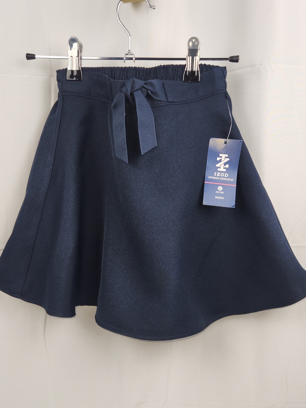 Izod Girl's Navy A-Line Scooter Skirt with Waist Tie/elastic Band Sz 5
